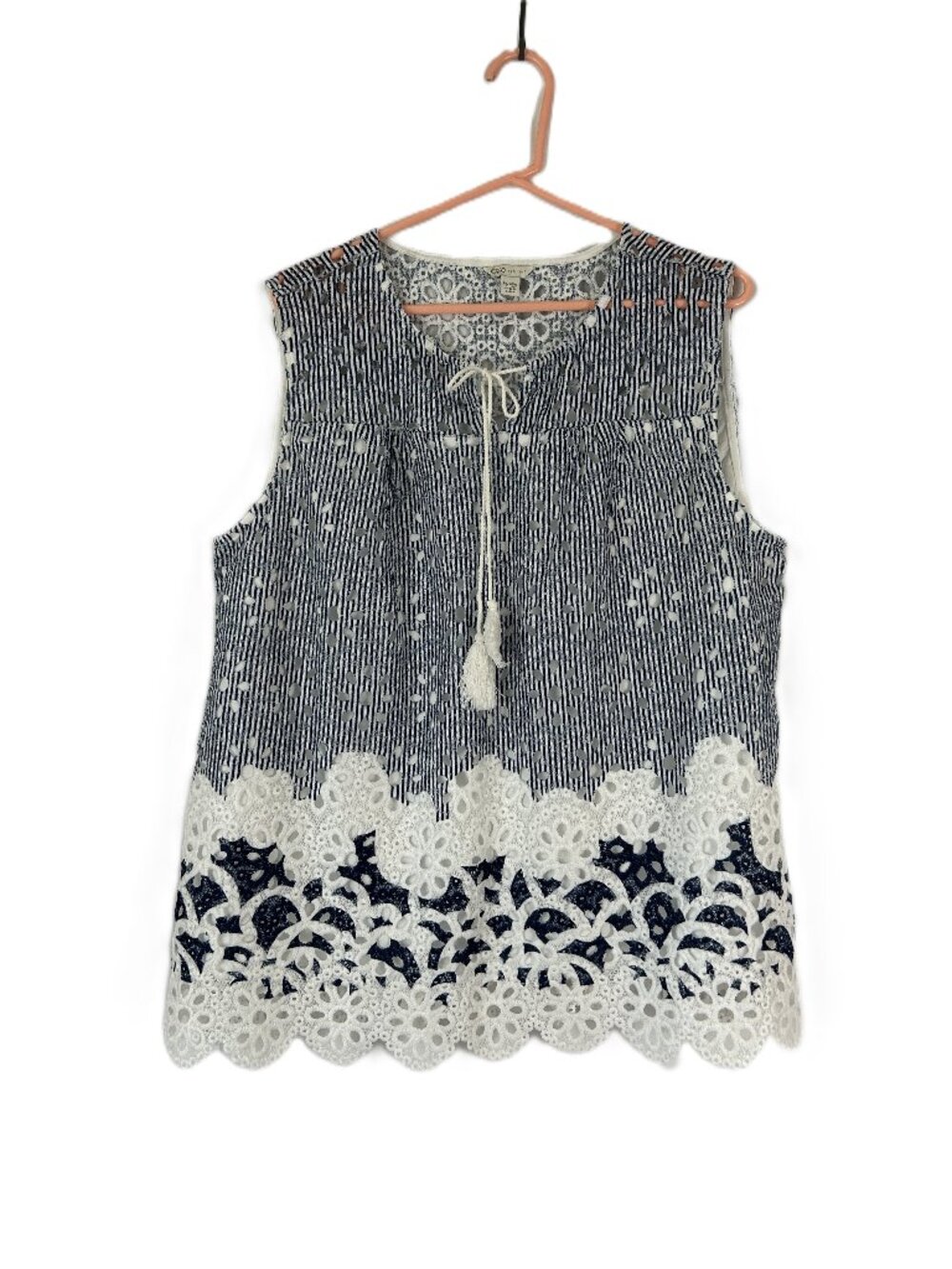 Cato Eyelette Striped Sleeveless Top Plus 18/20 Blue White